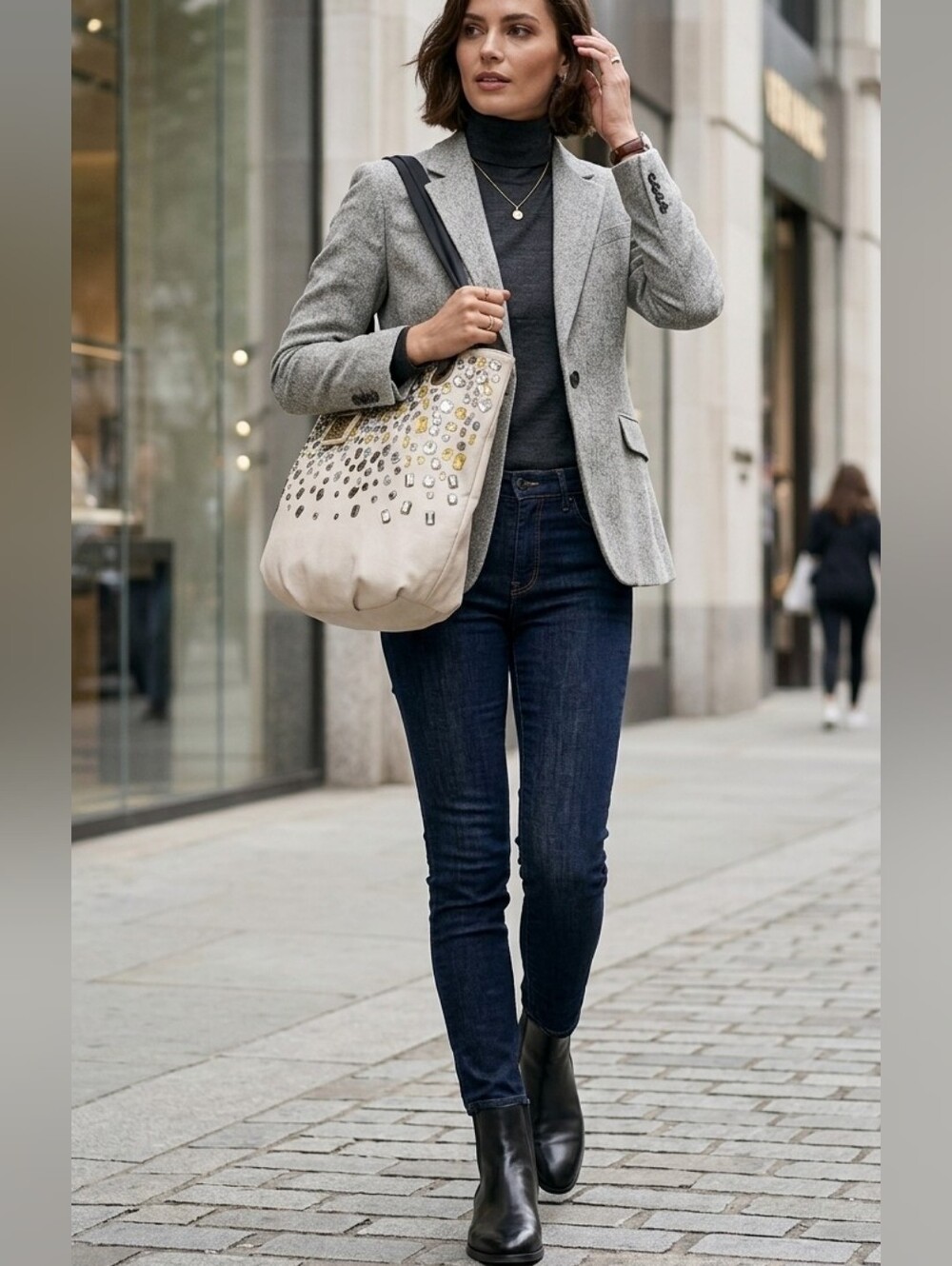 Simply Vera Vera Wang Jeweled Tan Leather Tote Bag